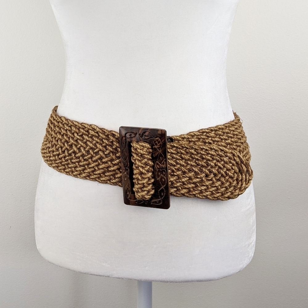 Vintage Woven Wooden Buckle Belt